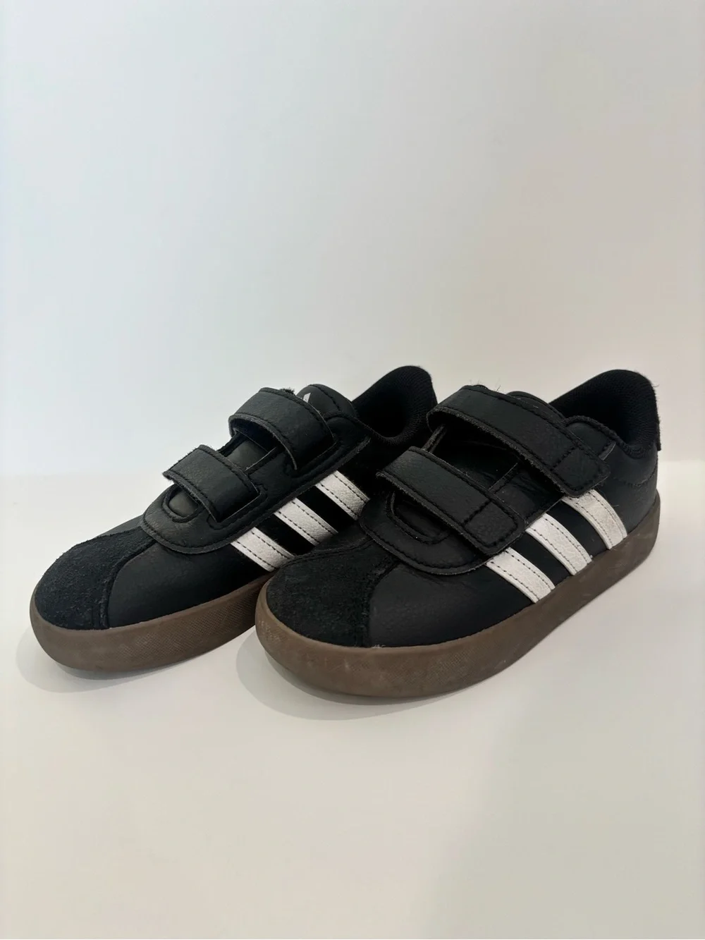 adidas Black Sneakers with White Stripes and Brown Sole - Kids